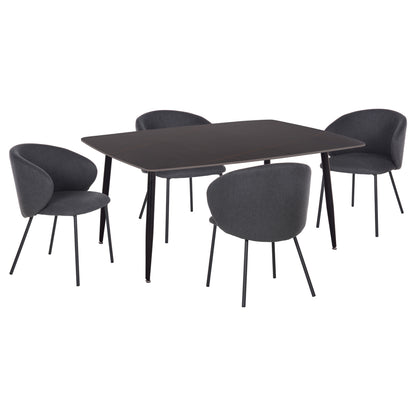 DINING SET 5PCS RAVEN HM21069.02 CERAMIC TOP IN BLACK MARBLE & 4 CHAIRS