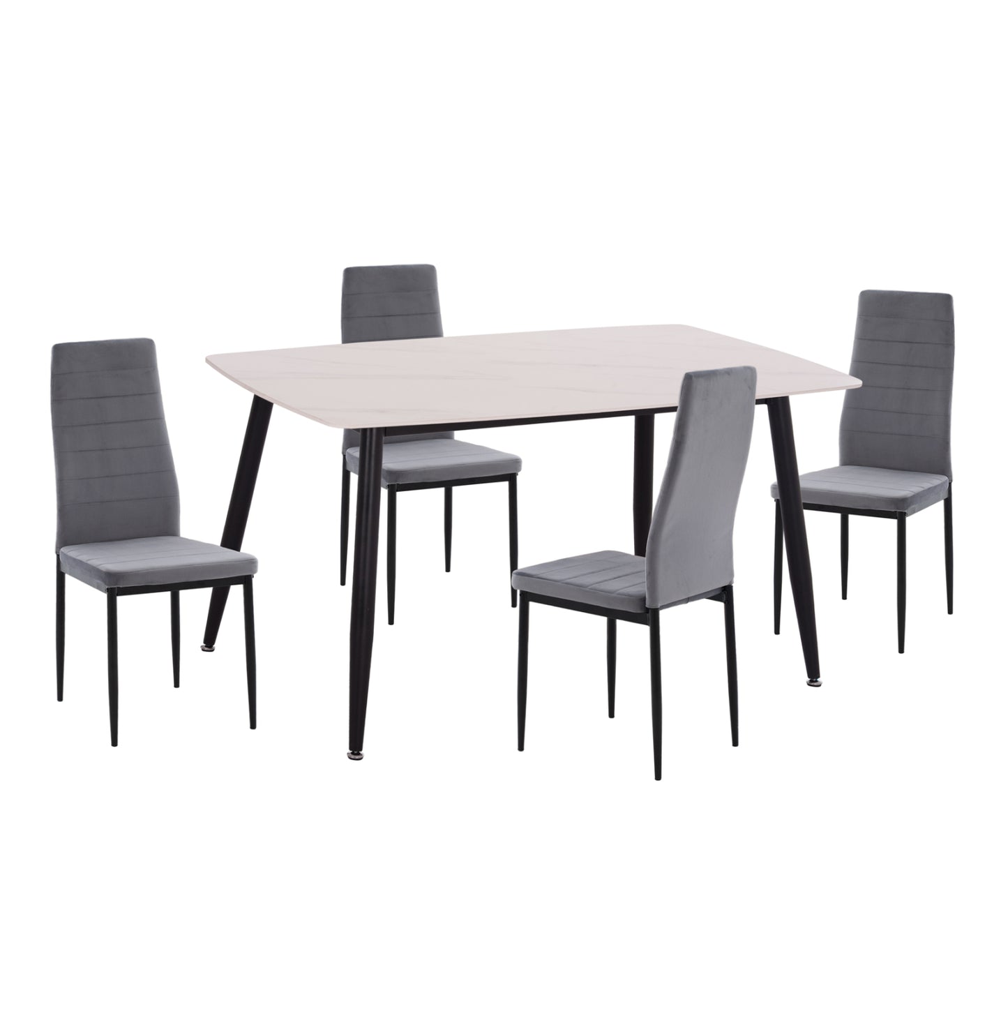 DINING SET 5PCS RAVEN HM21071.03 CERAMIC TOP WHITE MARBLE--GREY VELVET