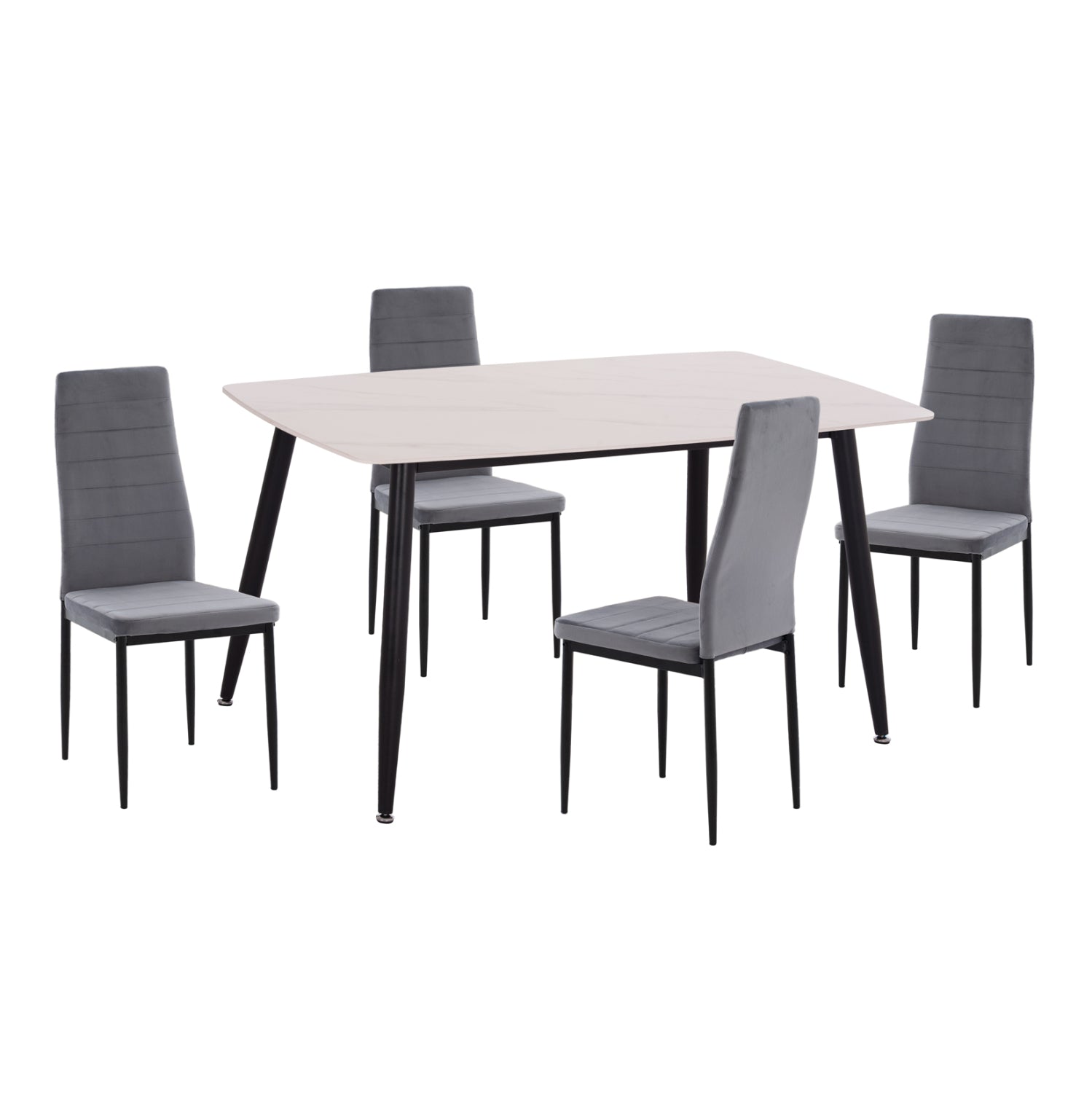 DINING SET 5PCS RAVEN HM21071.03 CERAMIC TOP WHITE MARBLE--GREY VELVET