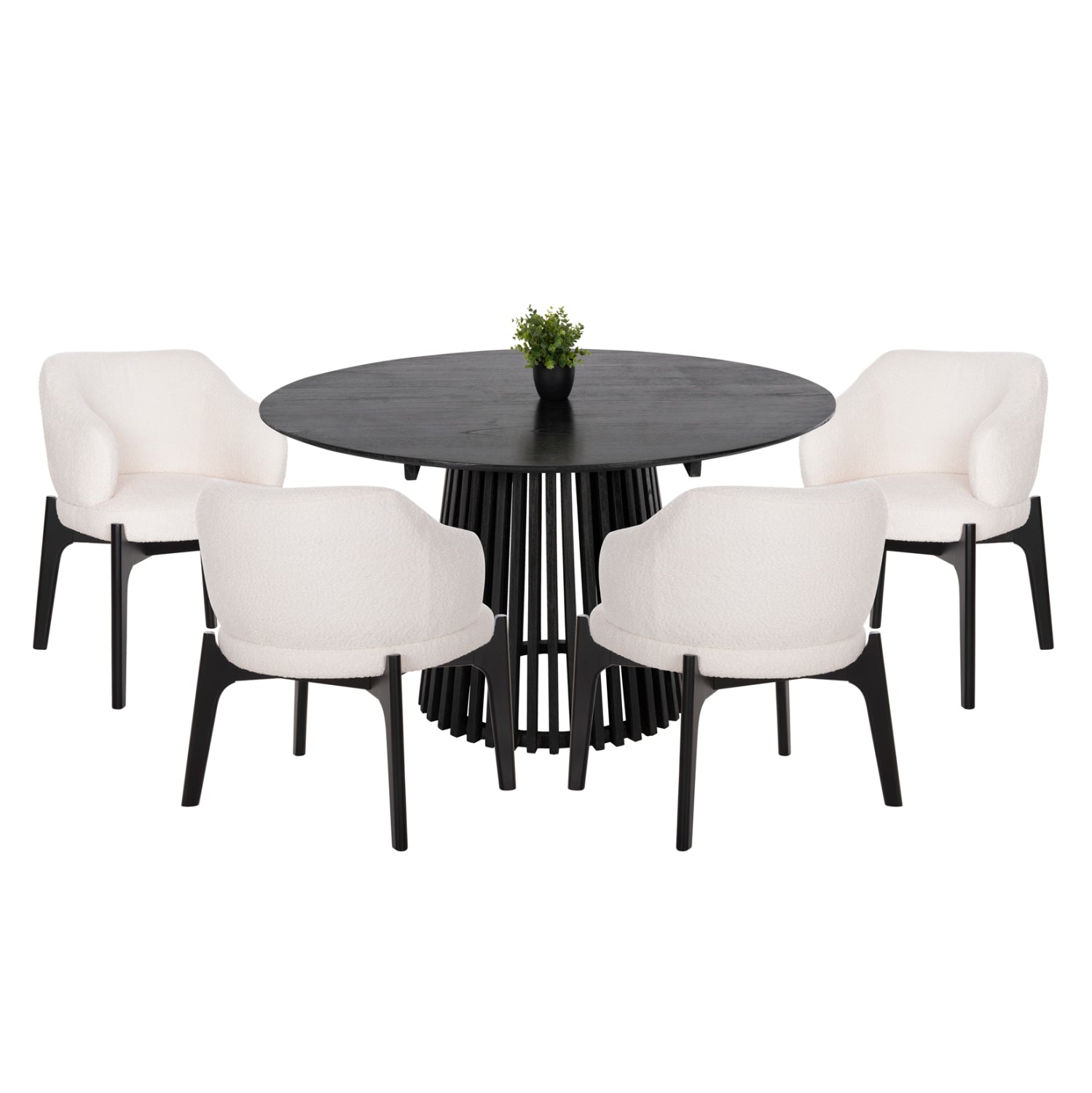 DINING SET 5PCS ABAI HM21077.01 ROUND TABLE Φ150cm. & 4 DINING CHAIRS-BLACK