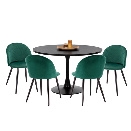DINING SET 5PCS ROLLO HM21113 ROUND TABLE-4 DINING CHAIRS WITH CYPRESS GREEN VELVET