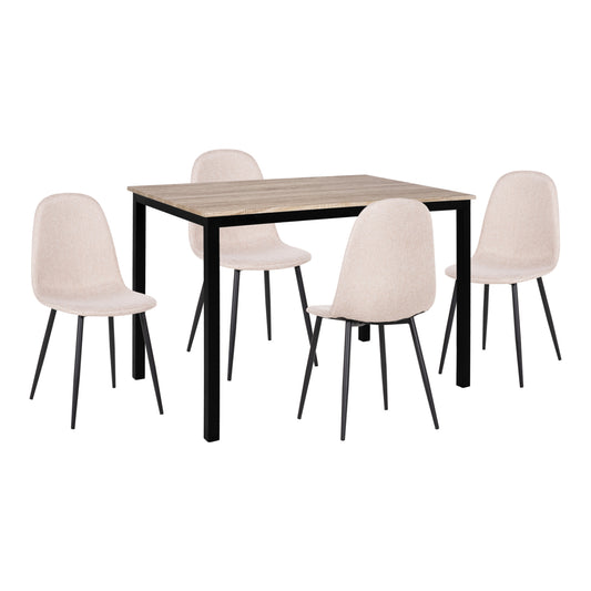 DINING SET 5PCS PANYA HM21114 TABLE & 4 CHAIRS WITH BEIGE FABRIC