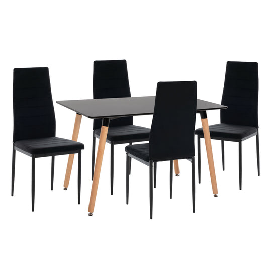 DINING SET 5PCS MINIMAL HM21173 MDF TOP IN BLACK--VELVET & METAL IN BLACK