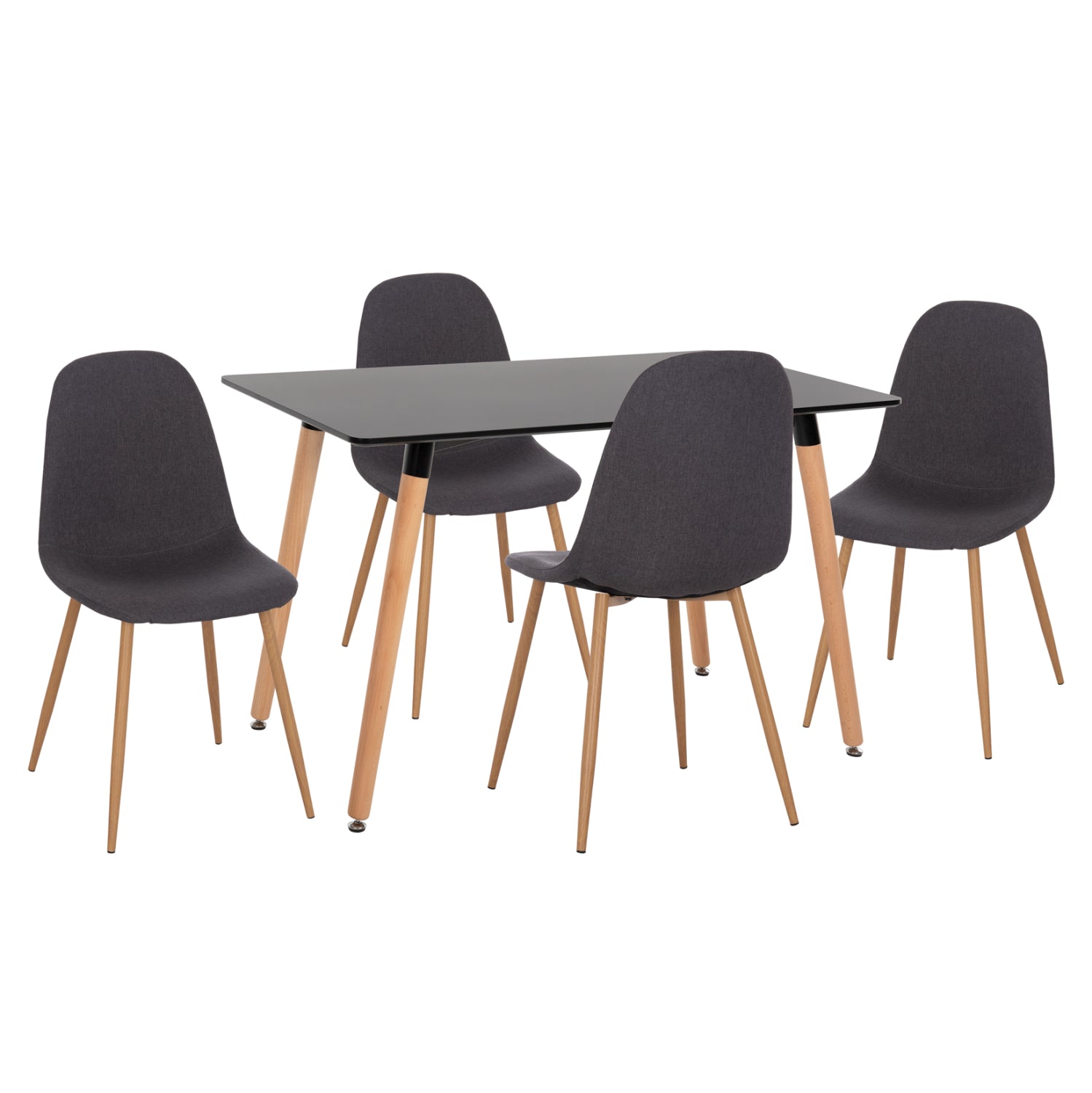 DINING SET 5PCS MINARDO HM21179 MDF TOP IN BLACK--DARK GREY FABRIC