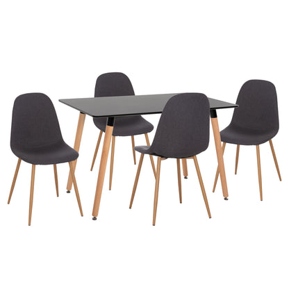 DINING SET 5PCS MINARDO HM21179 MDF TOP IN BLACK--DARK GREY FABRIC