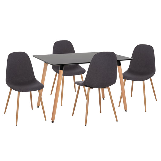 DINING SET 5PCS MINARDO HM21179 MDF TOP IN BLACK--DARK GREY FABRIC
