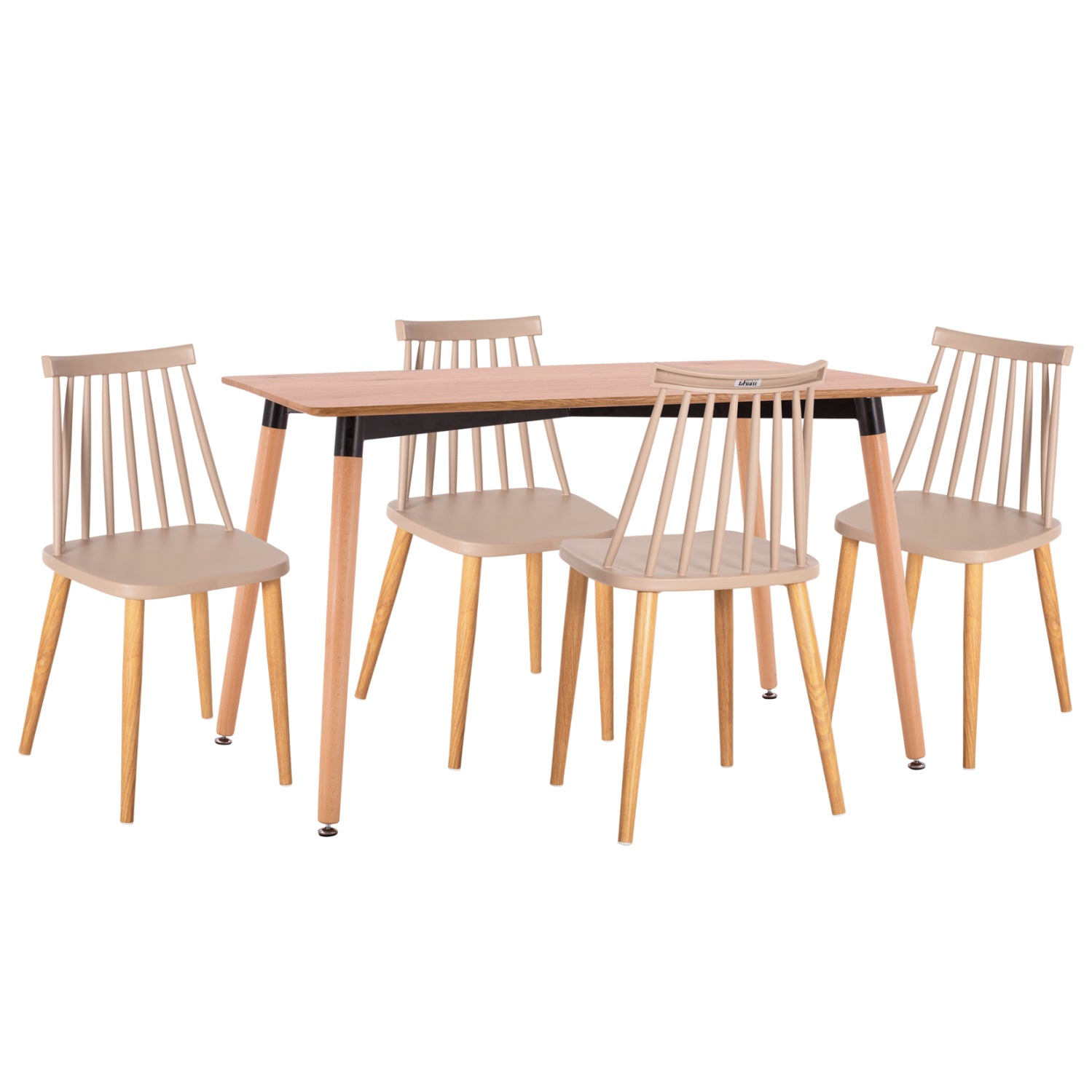 DINING SET 5PCS VANESSA HM21181 MDF TOP & FRAMES IN NATURAL WOOD COLOR-POLYPROPYLENE IN CAPPUCCINO