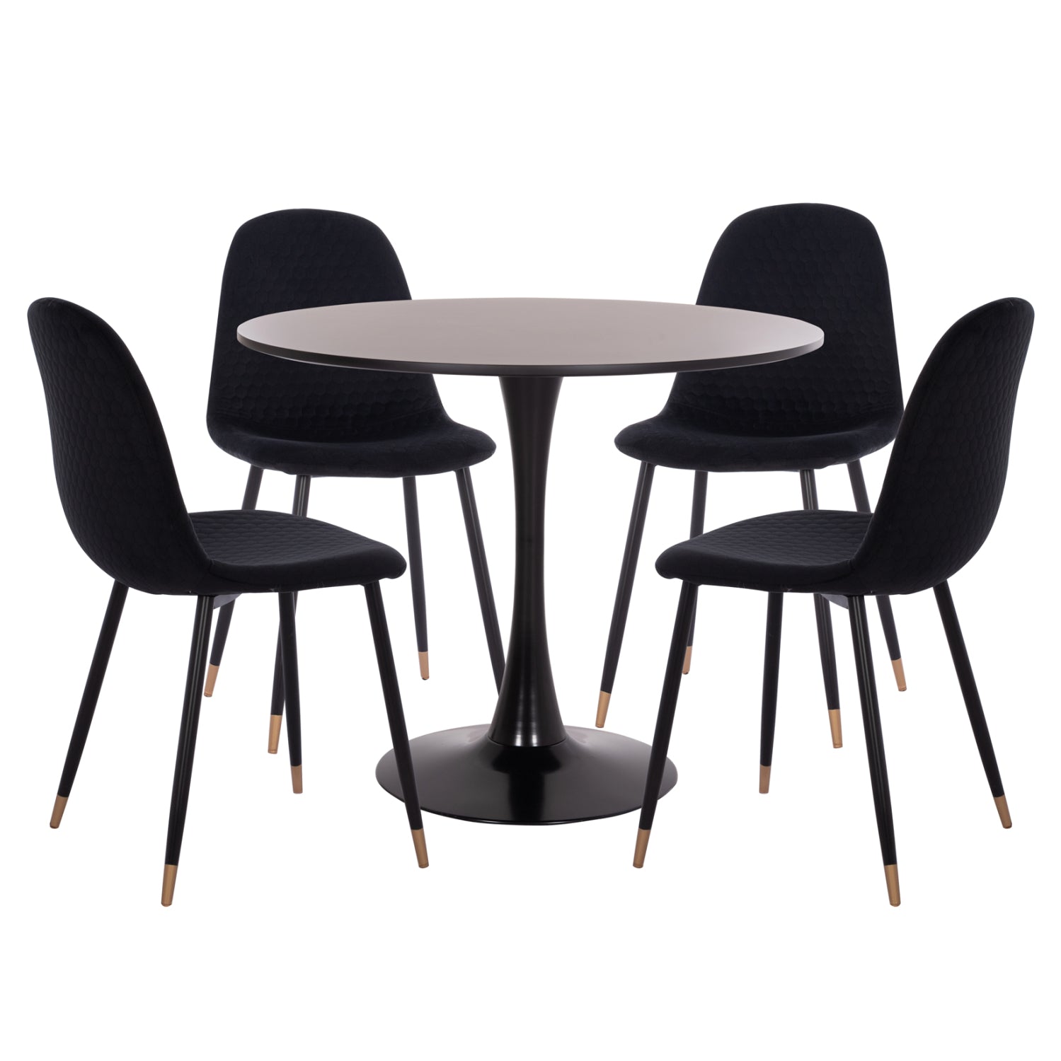 DINING SET 5PCS BROLIN HM21191 MDF TOP-METAL LEGS-VELVET--BLACK