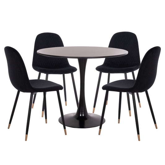 DINING SET 5PCS BROLIN HM21191 MDF TOP-METAL LEGS-VELVET--BLACK