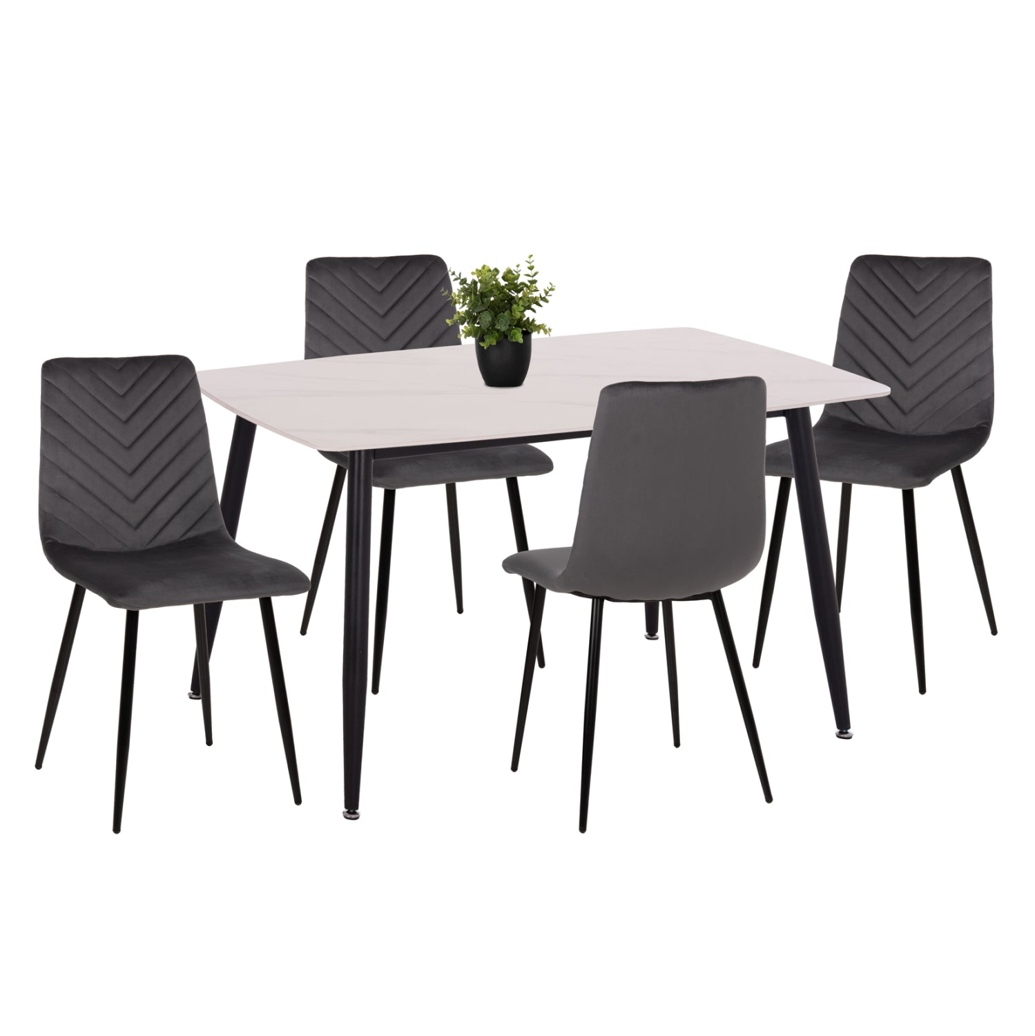 DINING SET 5PCS LATRELL ΗΜ21192 CERAMIC TOP TABLE--GREY VELVET CHAIRS