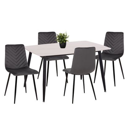 DINING SET 5PCS LATRELL ΗΜ21192 CERAMIC TOP TABLE--GREY VELVET CHAIRS