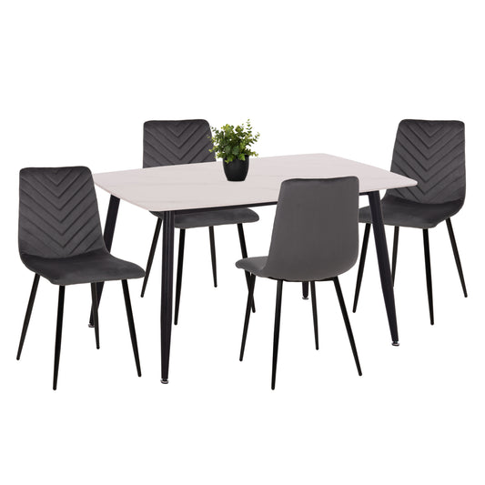DINING SET 5PCS LATRELL ΗΜ21192 CERAMIC TOP TABLE--GREY VELVET CHAIRS