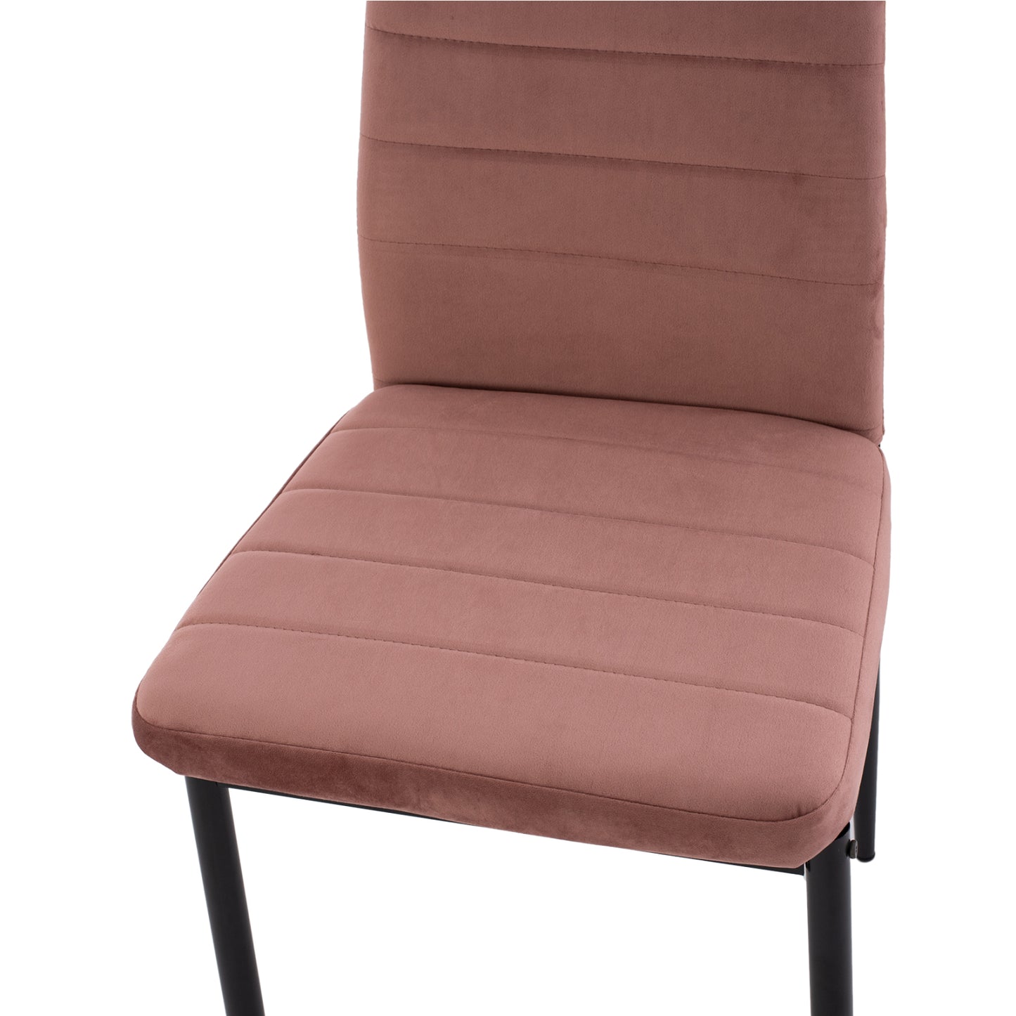 DINING SET 5PCS LADY HM21199.02 GLASS TOP--METAL IN BLACK & VELVET IN DUSTY PINK