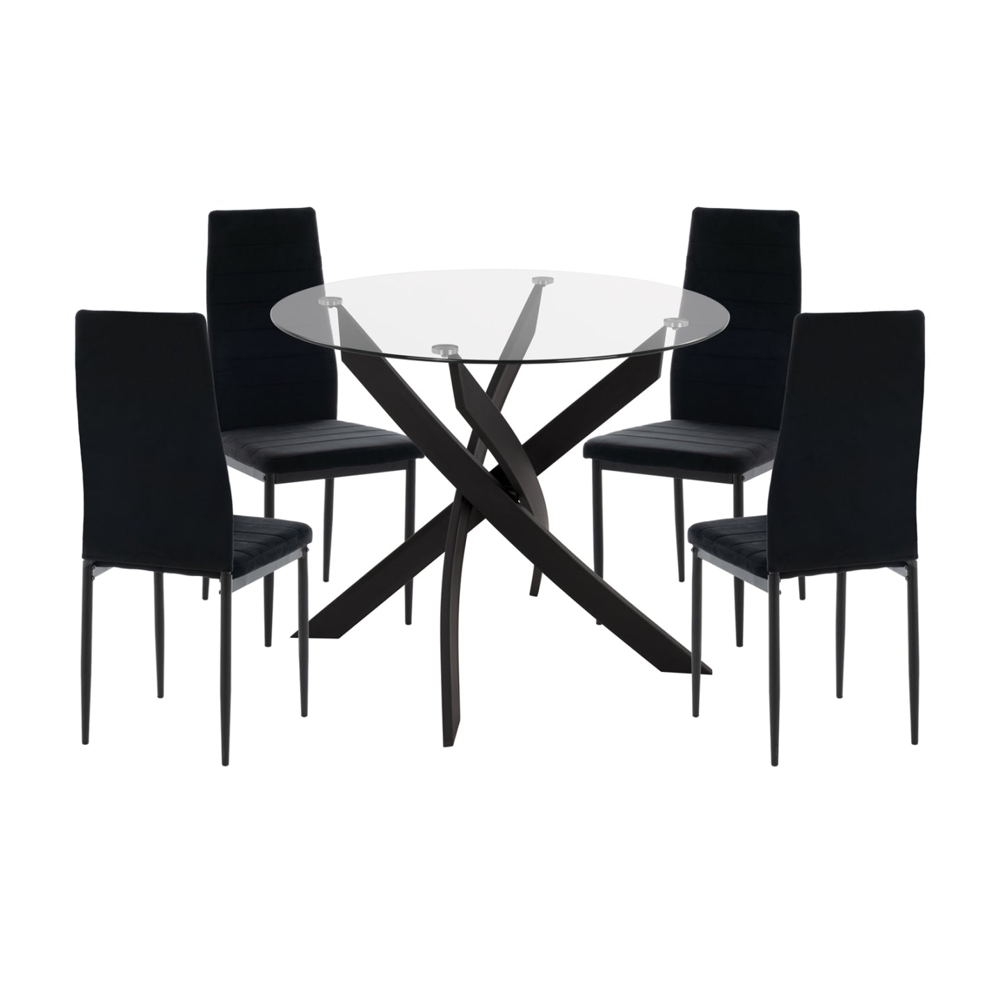 DINING SET 5PCS LADY HM21199.04 GLASS TOP--METAL & VELVET IN BLACK