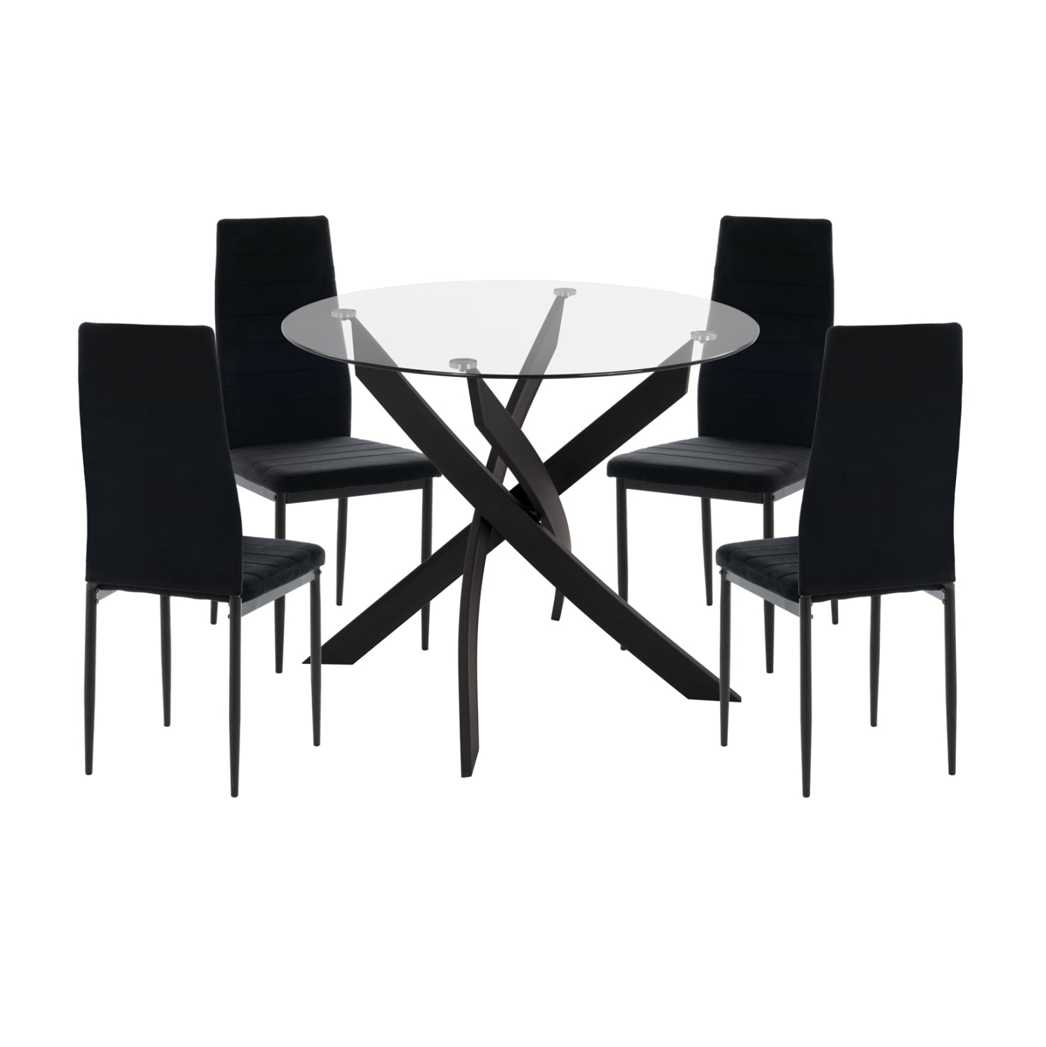 DINING SET 5PCS LADY HM21199.04 GLASS TOP--METAL & VELVET IN BLACK