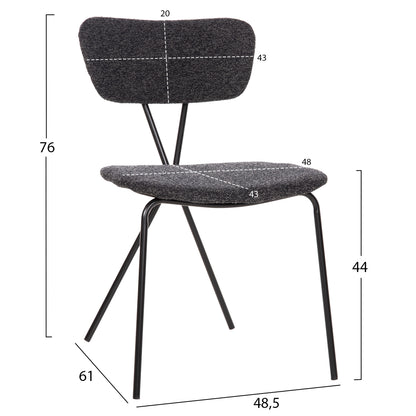 DINING SET 5PCS BROLIN HM21200 MDF TOP & METAL IN BLACK--DARK GREY FABRIC