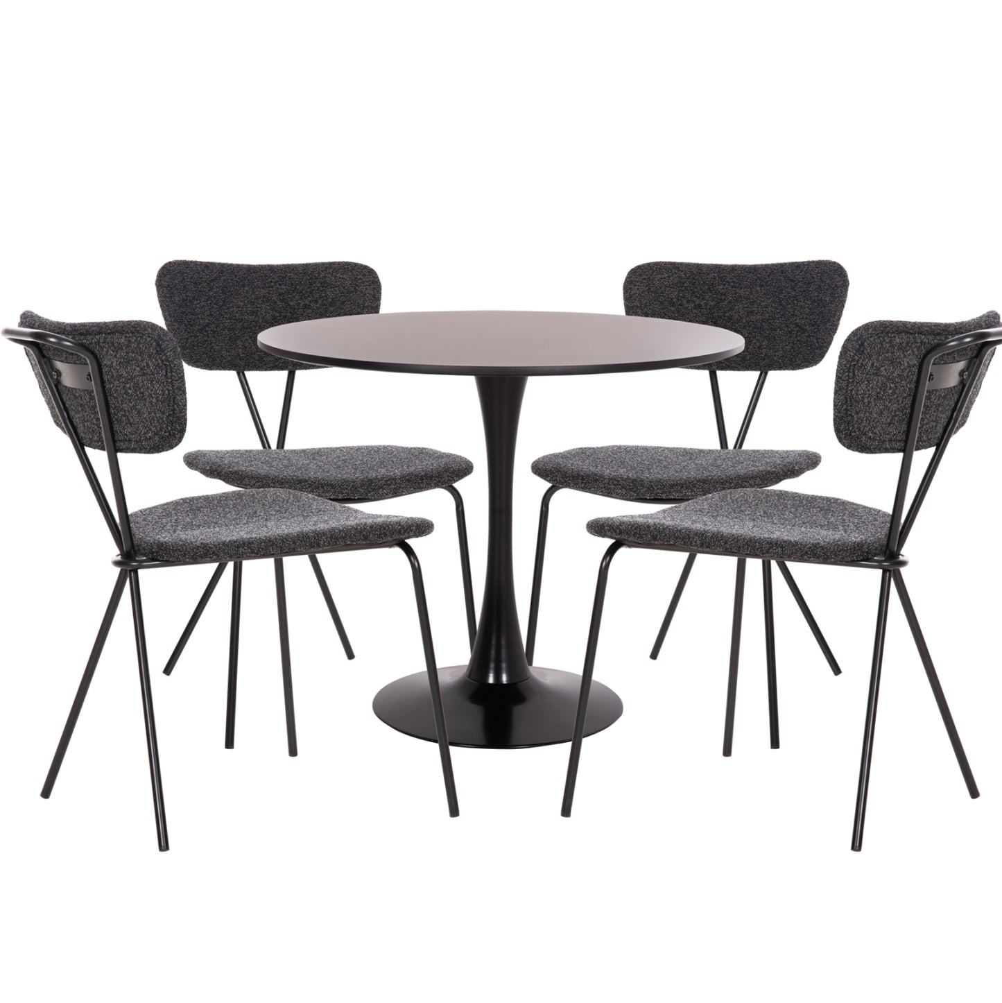 DINING SET 5PCS BROLIN HM21200 MDF TOP & METAL IN BLACK--DARK GREY FABRIC