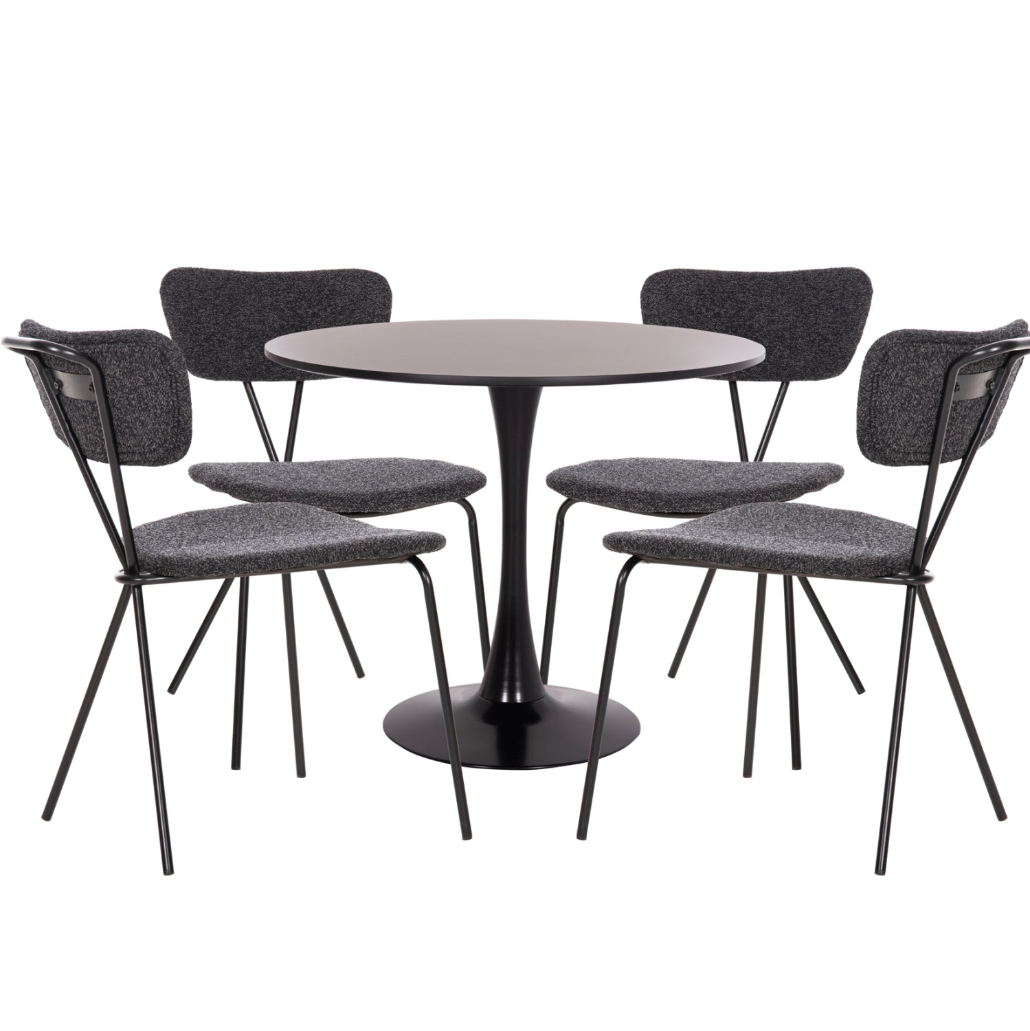 DINING SET 5PCS BROLIN HM21200 MDF TOP & METAL IN BLACK--DARK GREY FABRIC
