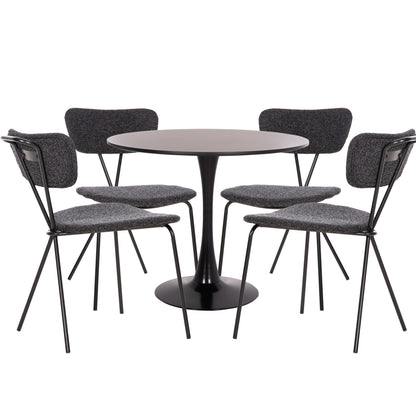 DINING SET 5PCS BROLIN HM21200 MDF TOP & METAL IN BLACK--DARK GREY FABRIC