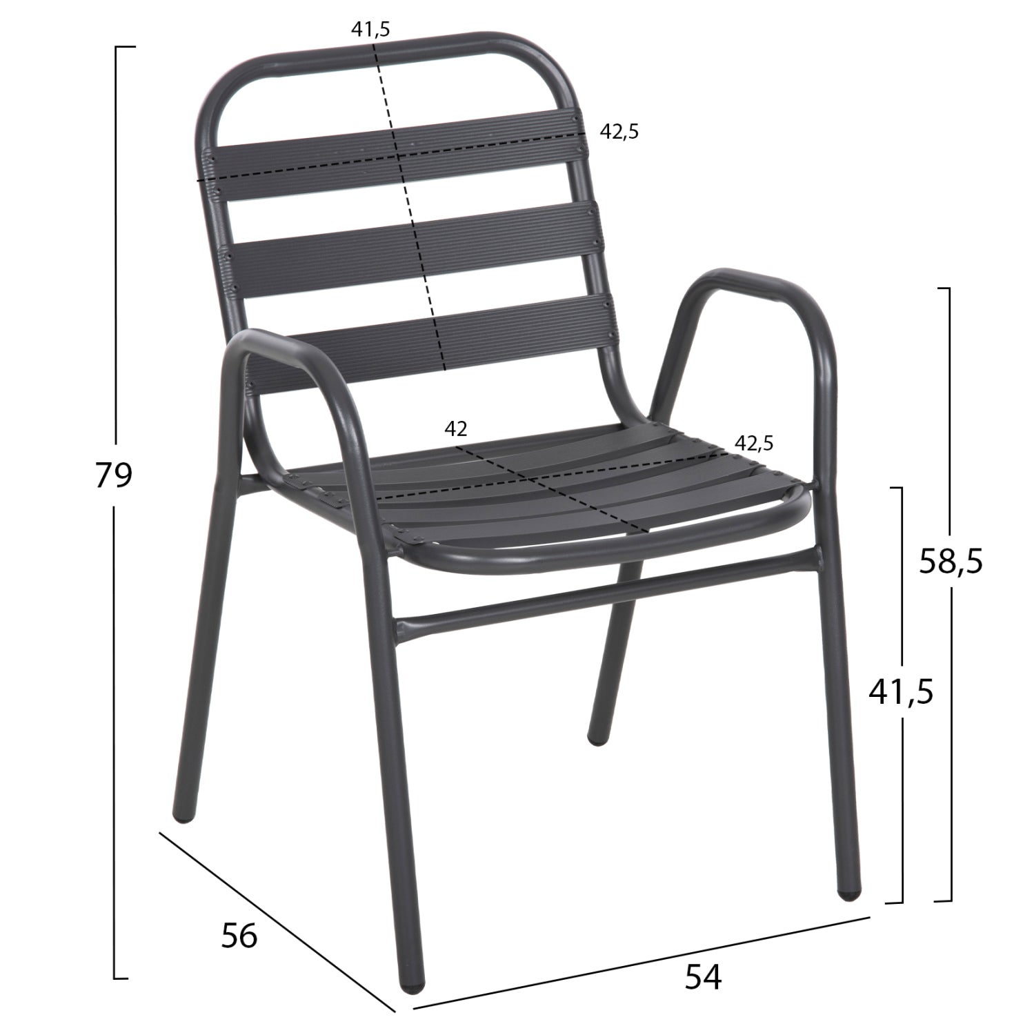 OUTDOOR DINING SET 5PCS ADAM HM21219 METAL CHAIRS & TABLE 110x60 GREY