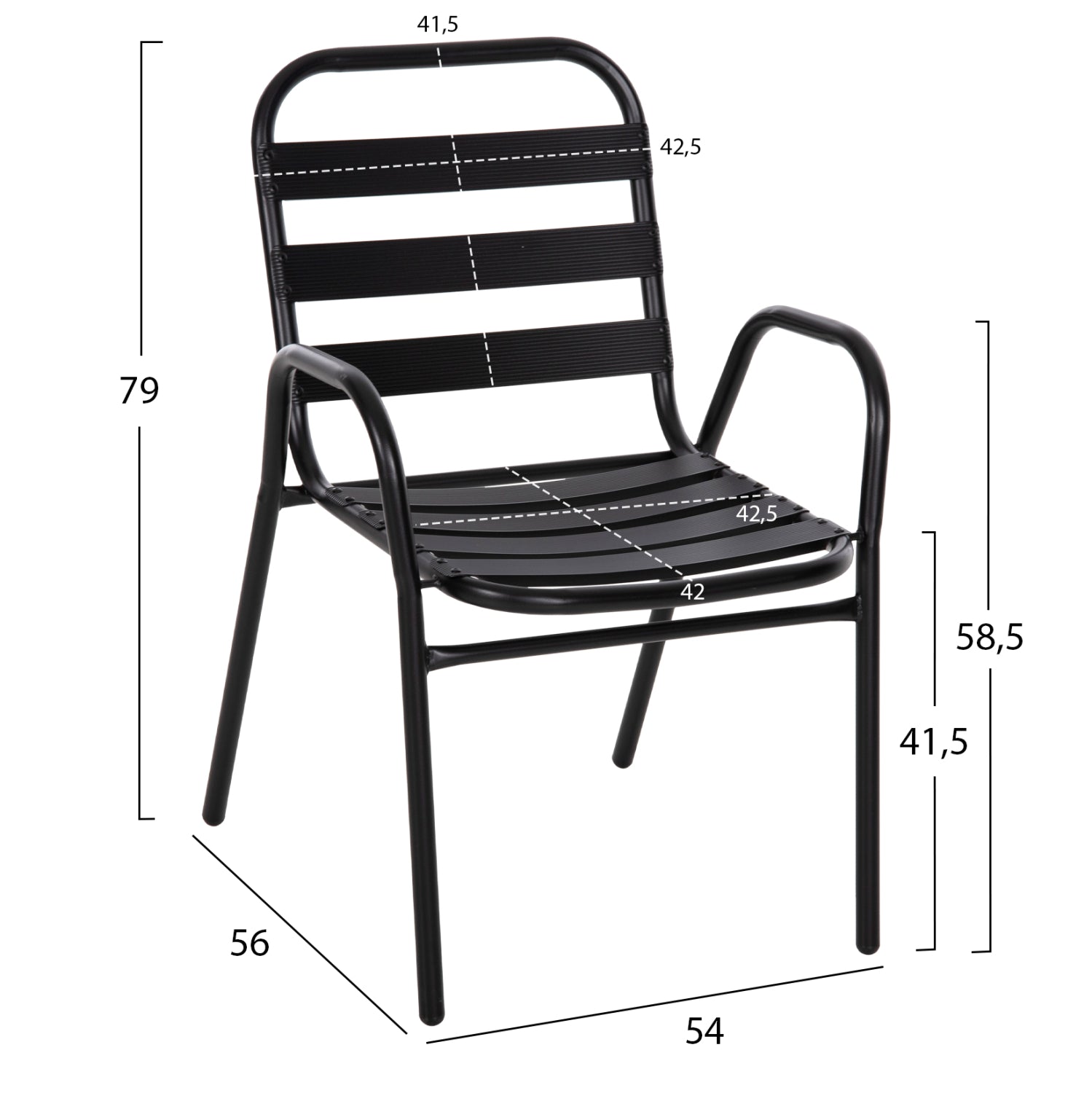 OUTDOOR DINING SET 5PCS ADAM HM21219.01 METAL CHAIRS & TABLE 110x60 BLACK