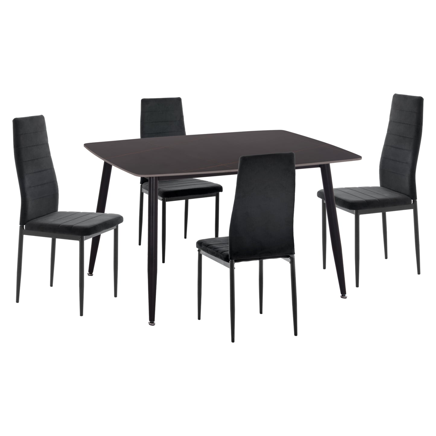DINING SET 5PCS RAVEN HM21224.02 CERAMIC TOP BLACK MARBLE--BLACK VELVET