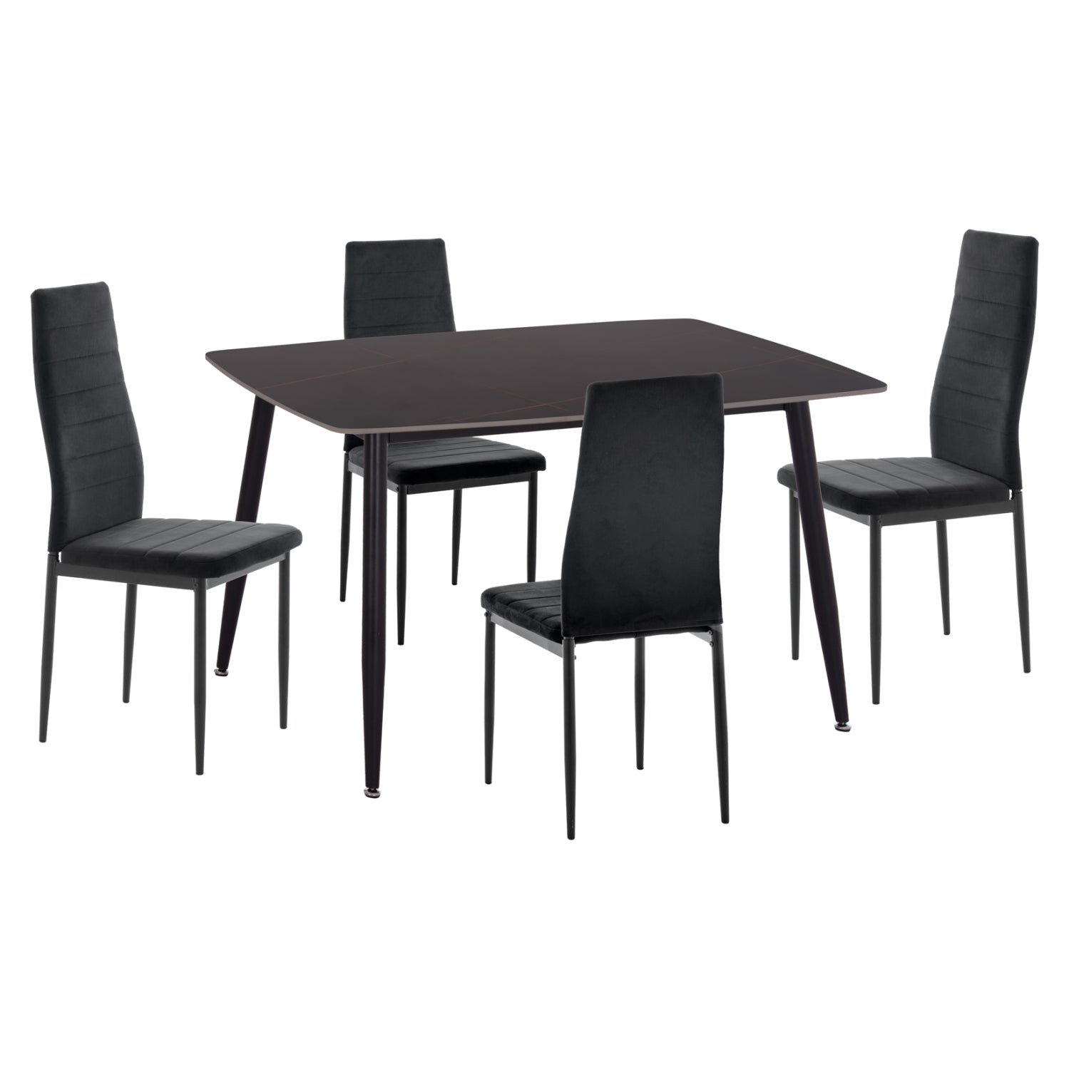 DINING SET 5PCS RAVEN HM21224.02 CERAMIC TOP BLACK MARBLE--BLACK VELVET