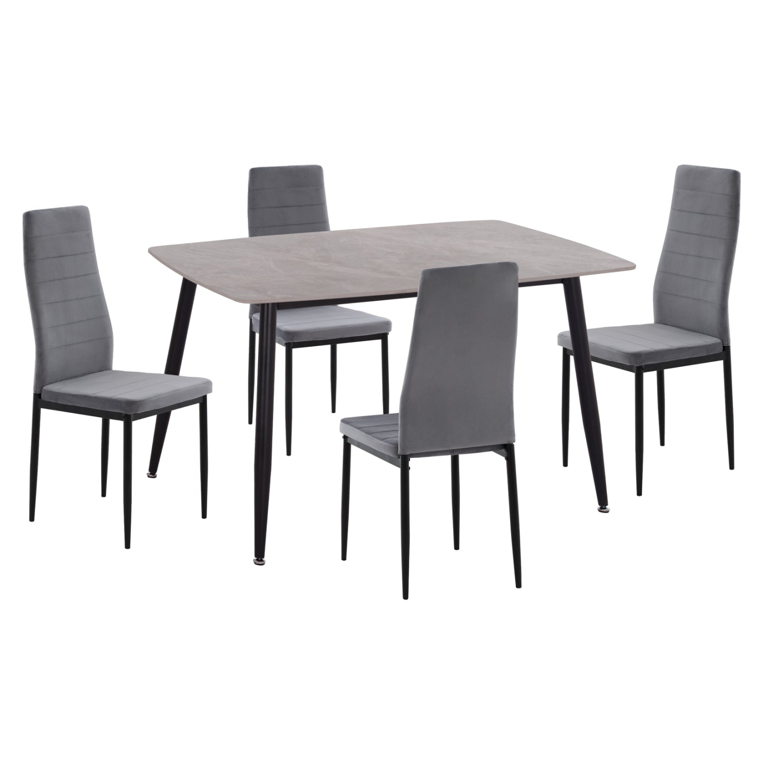 DINING SET 5PCS RAVEN HM21224.03 CERAMIC TOP GREY MARBLE--GREY VELVET