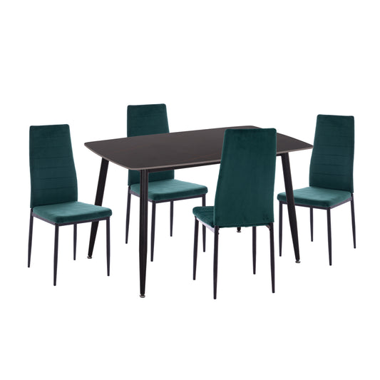 DINING SET 5PCS RAVEN HM21265.02 CERAMIC TOP BLACK MARBLE--VELVET IN CYPRESS GREEN