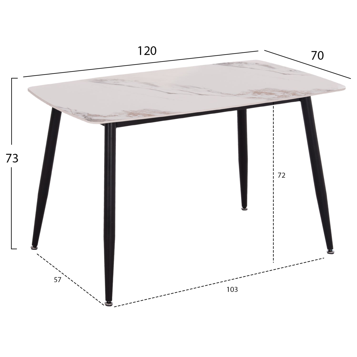 DINING SET 5PCS RAVEN HM21266.02 CERAMIC TOP CALACATTA MARBLE LOOK--PU IN CREAM WHITE
