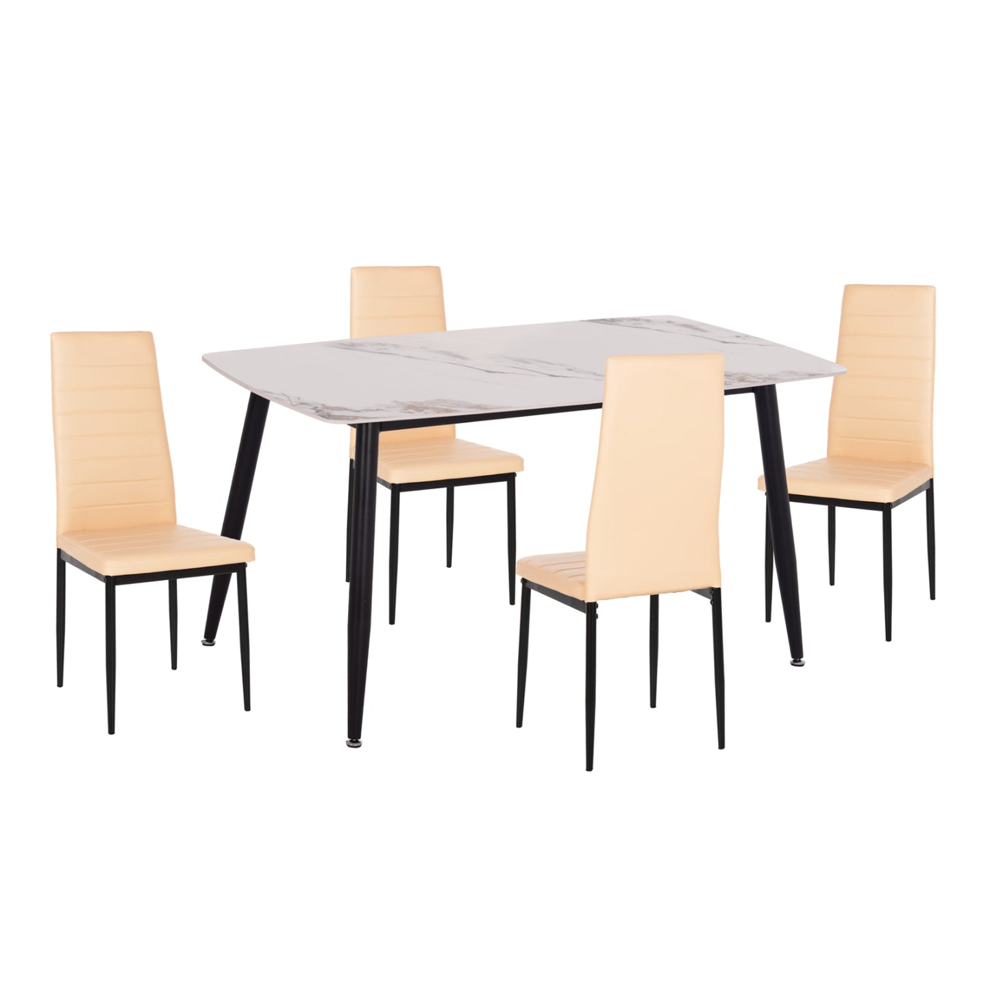 DINING SET 5PCS RAVEN HM21266.02 CERAMIC TOP CALACATTA MARBLE LOOK--PU IN CREAM WHITE