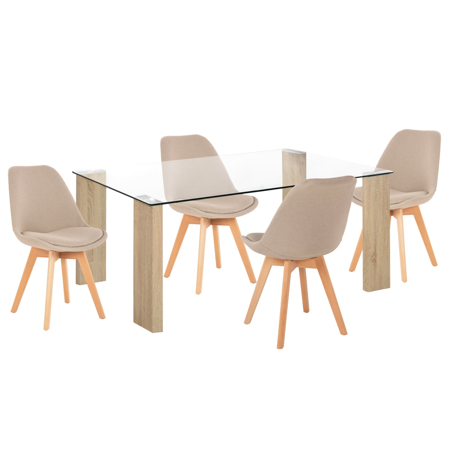 DINING SET 5PCS MORGAN HM21269.02 DINING TABLE & 4 DINING CHAIRS - BEIGE FABRIC