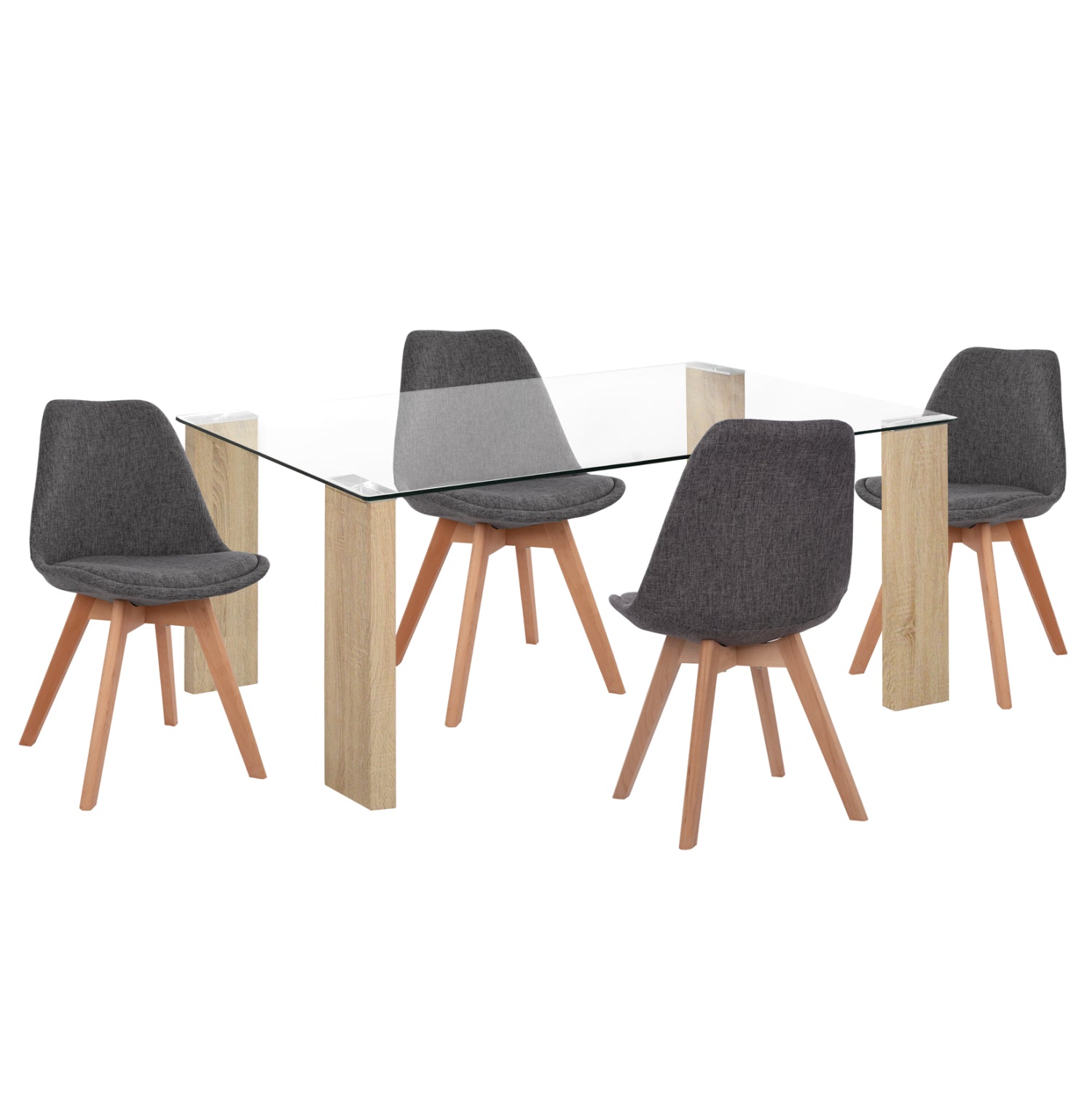 DINING SET 5PCS MORGAN HM21269.03 DINING TABLE & 4 DINING CHAIRS - GREY FABRIC