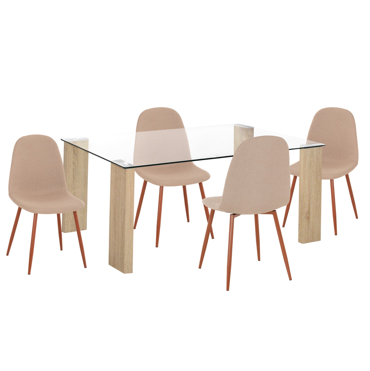DINING SET 5PCS LEOMOR HM21270.01 DINING TABLE & 4 DINING CHAIRS - BEIGE FABRIC