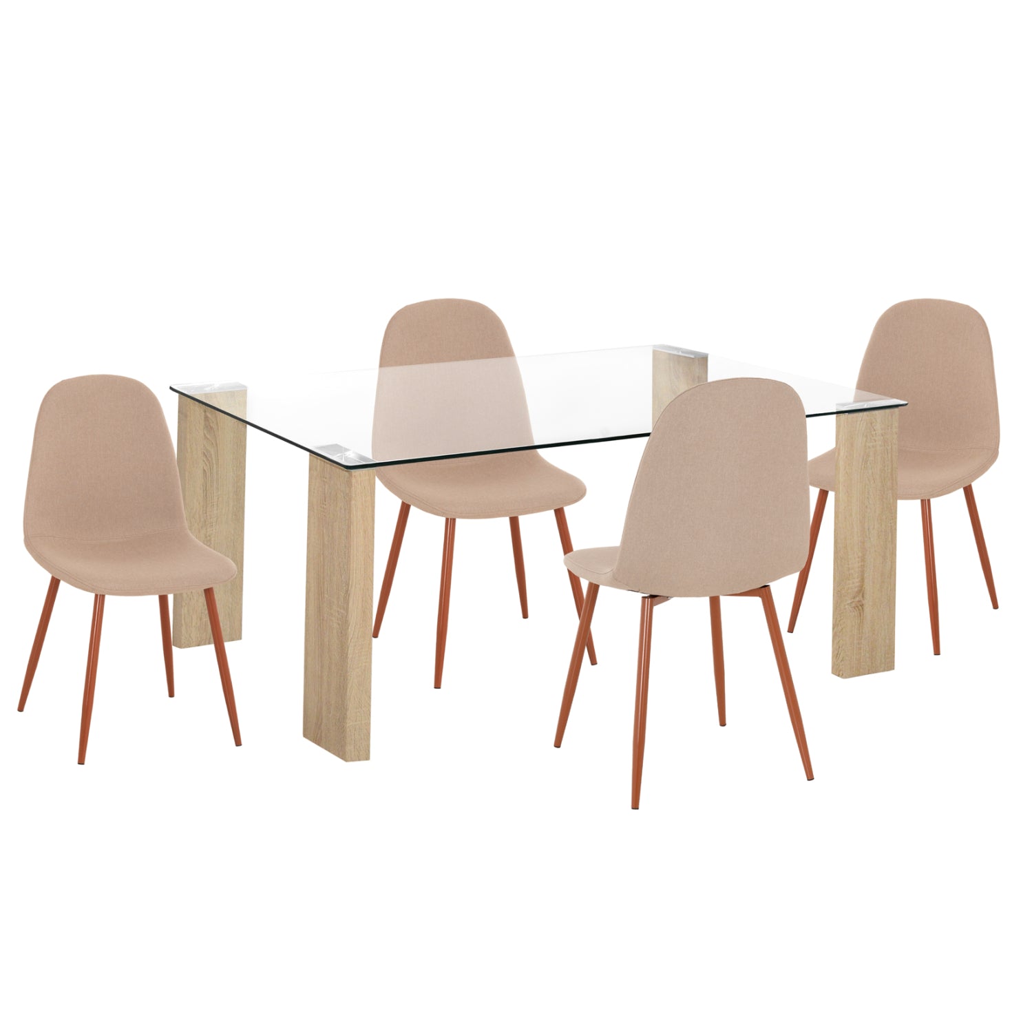 DINING SET 5PCS LEOMOR HM21270.01 DINING TABLE & 4 DINING CHAIRS - BEIGE FABRIC