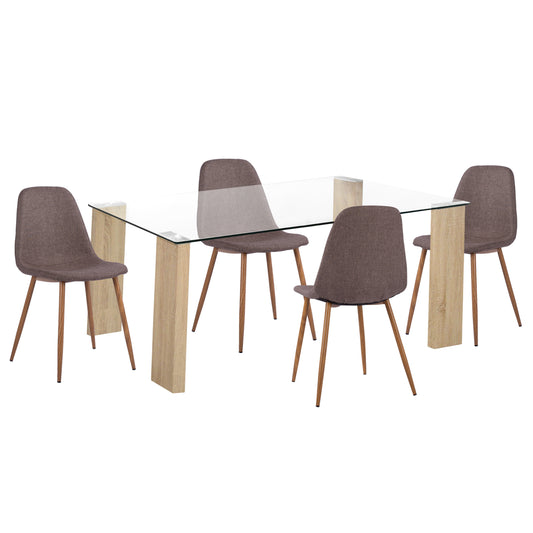 DINING SET 5PCS LEOMOR HM21270.02 DINING TABLE & 4 DINING CHAIRS - BROWN FABRIC