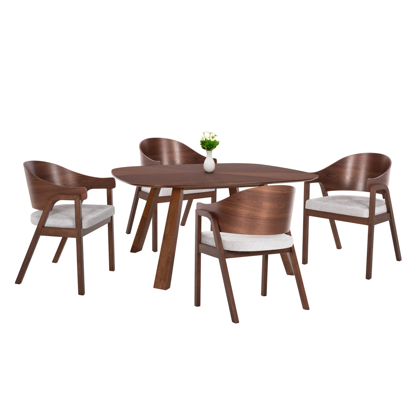 DINING SET 5PCS RINER HM21340 SQUARE TABLE MADE OF MDF--CHAIRS MADE OF RUBBERWOOD & FABRIC
