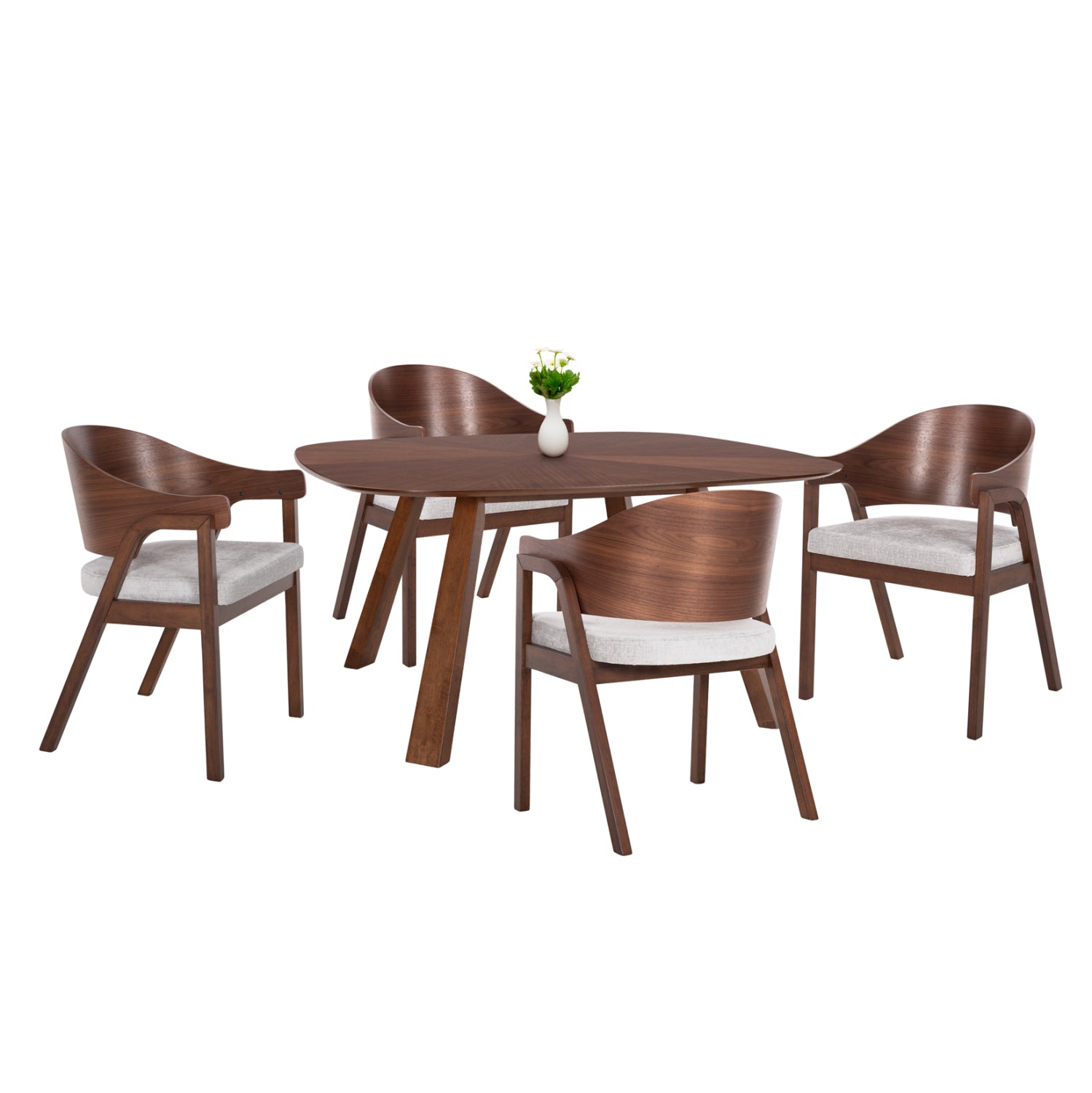 DINING SET 5PCS RINER HM21340 SQUARE TABLE MADE OF MDF--CHAIRS MADE OF RUBBERWOOD & FABRIC