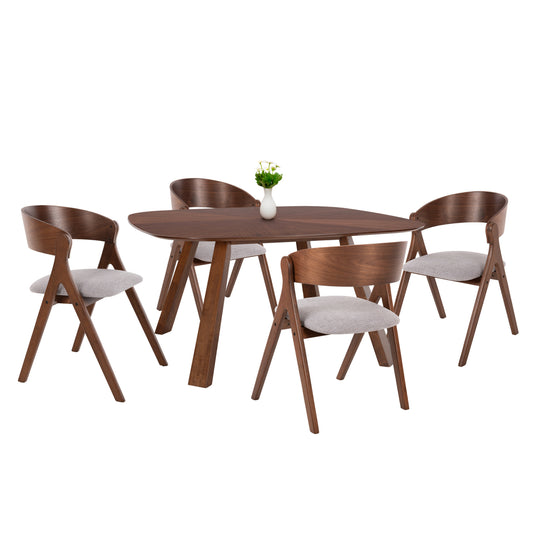 DINING SET 5PCS NEKKER HM21340.01 SQUARE TABLE MADE OF MDF--CHAIRS MADE OF RUBBERWOOD & FABRIC