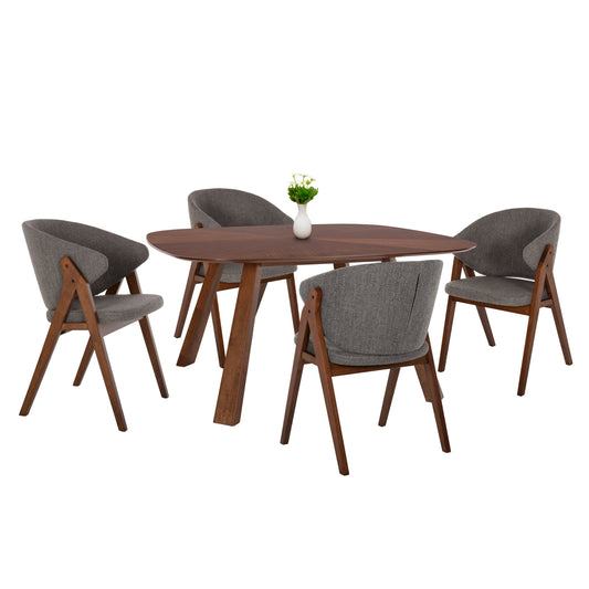 DINING SET 5PCS HANA HM21340.02 SQUARE TABLE MADE OF MDF--CHAIRS MADE OF RUBBERWOOD & FABRIC