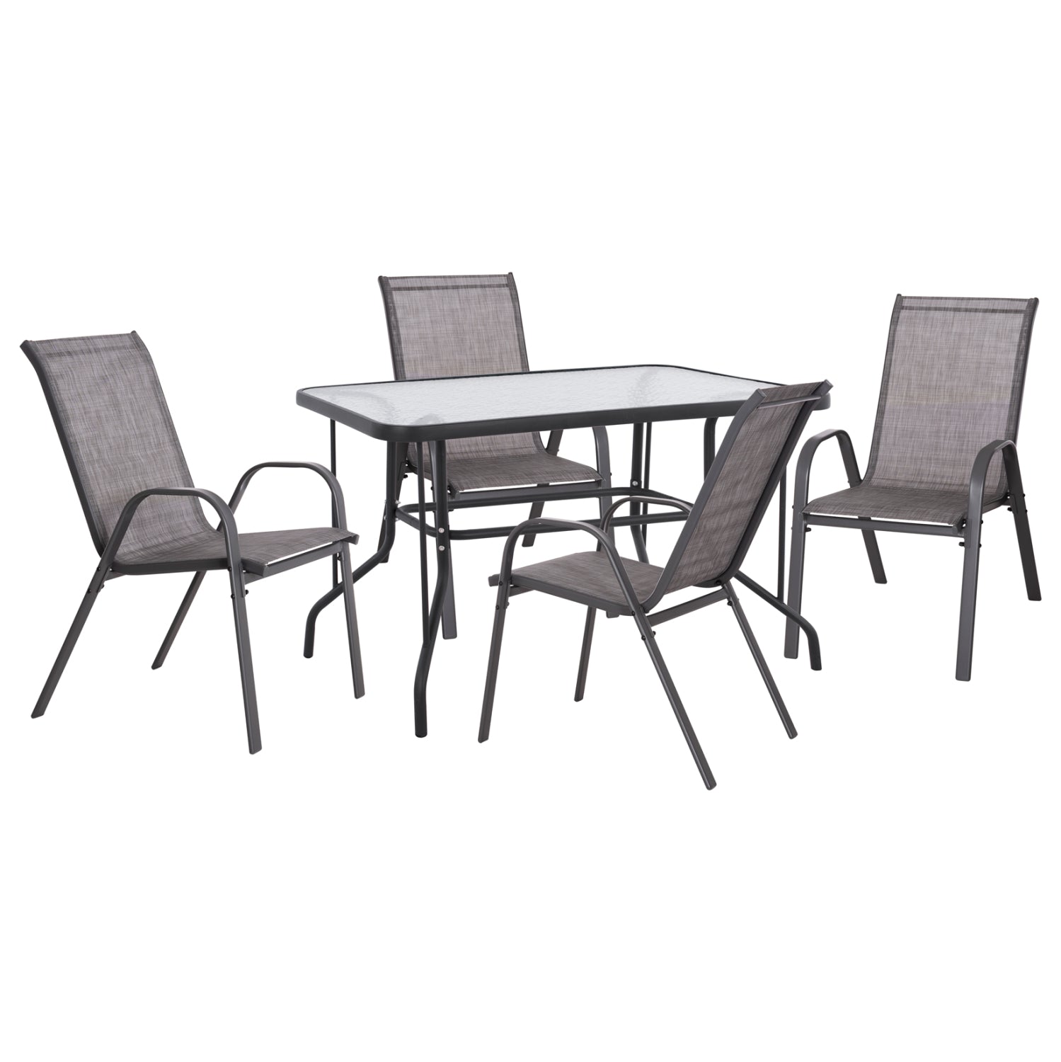 DINING SET 5PCS HM5193.01-METALLIC IN GREY-4 CHAIRS & TABLE 110X60cm.