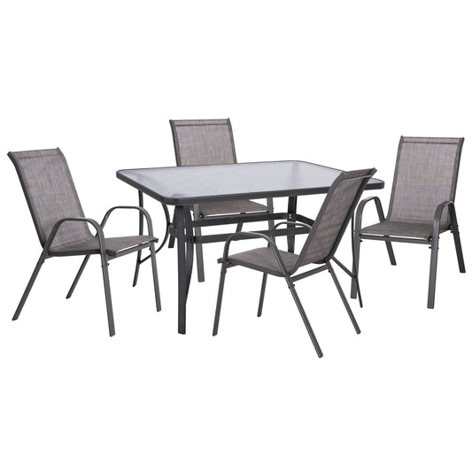 DINING SET 5PCS HM5200.01- METALLIC IN GREY WITH 4 CHAIRS & TABLE 140X80cm