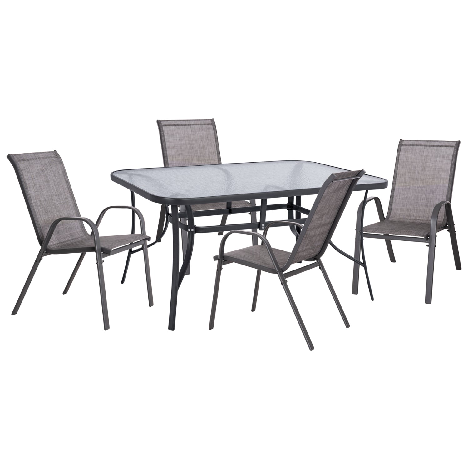 DINING SET 5PCS HM5201.01- METALLIC IN GREY WITH 4 CHAIRS & table 150x90cm