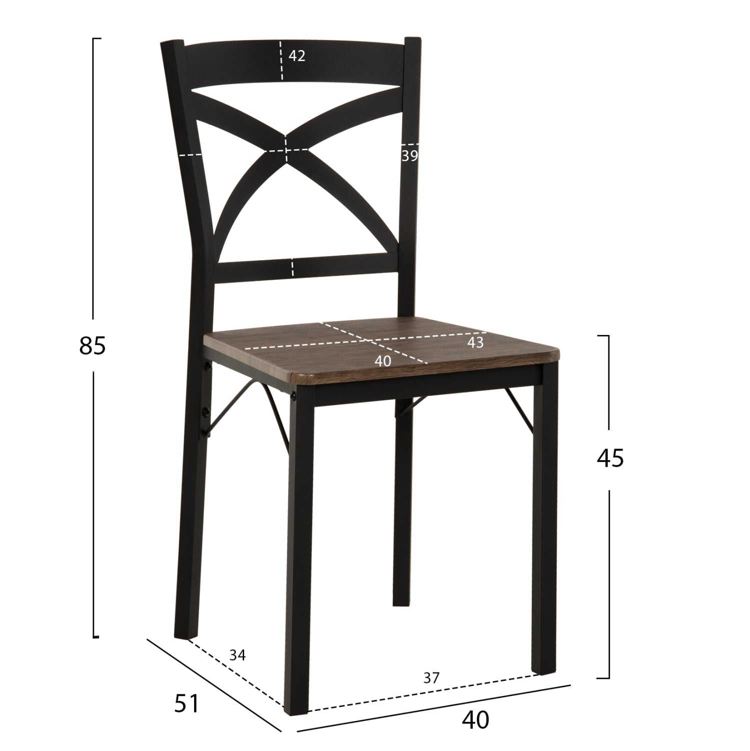 DINING SET GOOSE 5PCS HM9530.01 MDF IN WALNUT-METAL IN BLACK 120x80x75Hcm.
