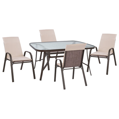 OUTDOOR DINING SET 5PCS HM10569.02 WITH TABLE 140X80cm. & 4 CHAIRS WITH CUSHIONS-IN BROWN