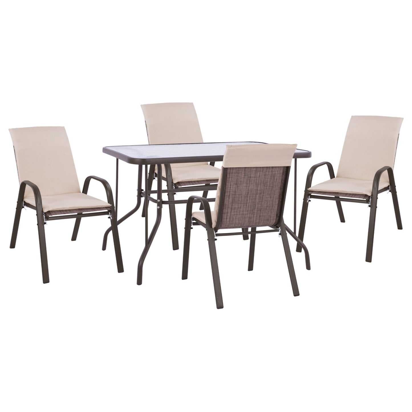 OUTDOOR DINING SET 5PCS HM10566.02 WITH TABLE 110X60cm & 4 CHAIRS WITH CUSHIONS IN BROWN