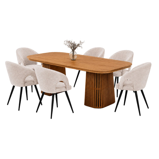 DINING SET 7PCS EXTENDABLE CORNEL HM12107.02 MDF--FABRIC IN BEIGE