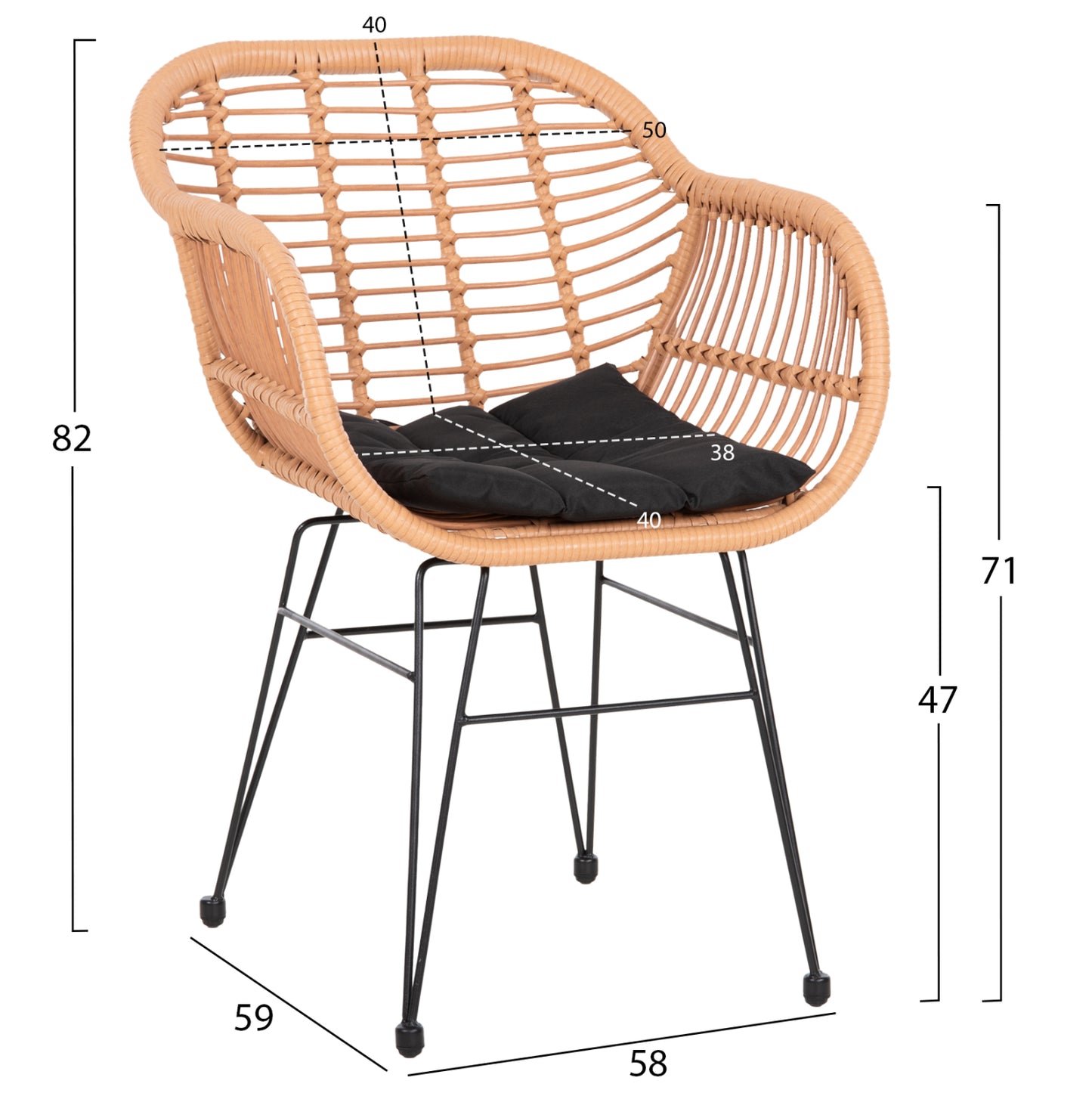 OUTDOOR DINING SET 7PCS ALLEGRA HM10495 WICKER IN BEIGE-METAL IN BLACK