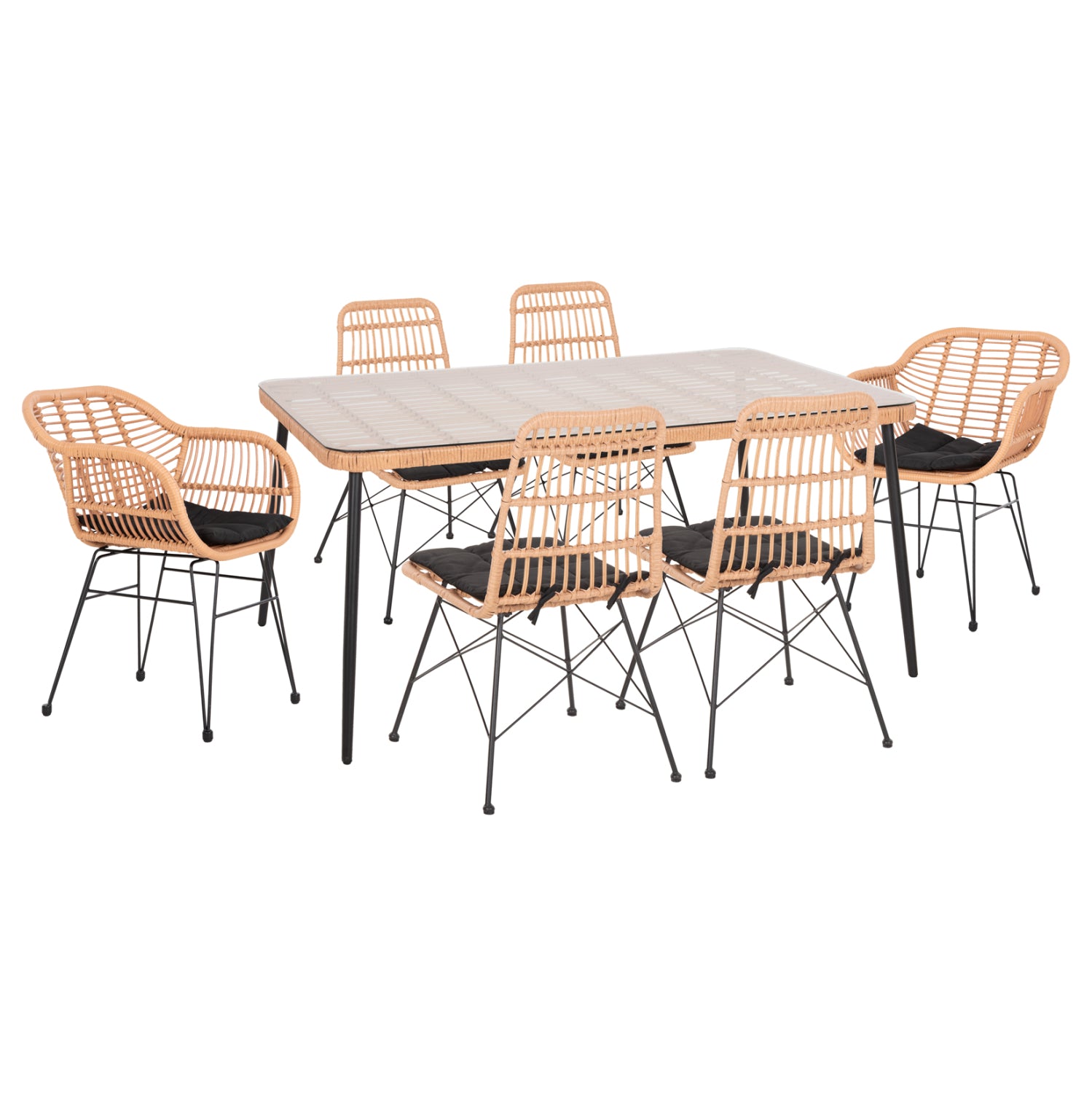 OUTDOOR DINING SET 7PCS ALLEGRA HM10495 WICKER IN BEIGE-METAL IN BLACK