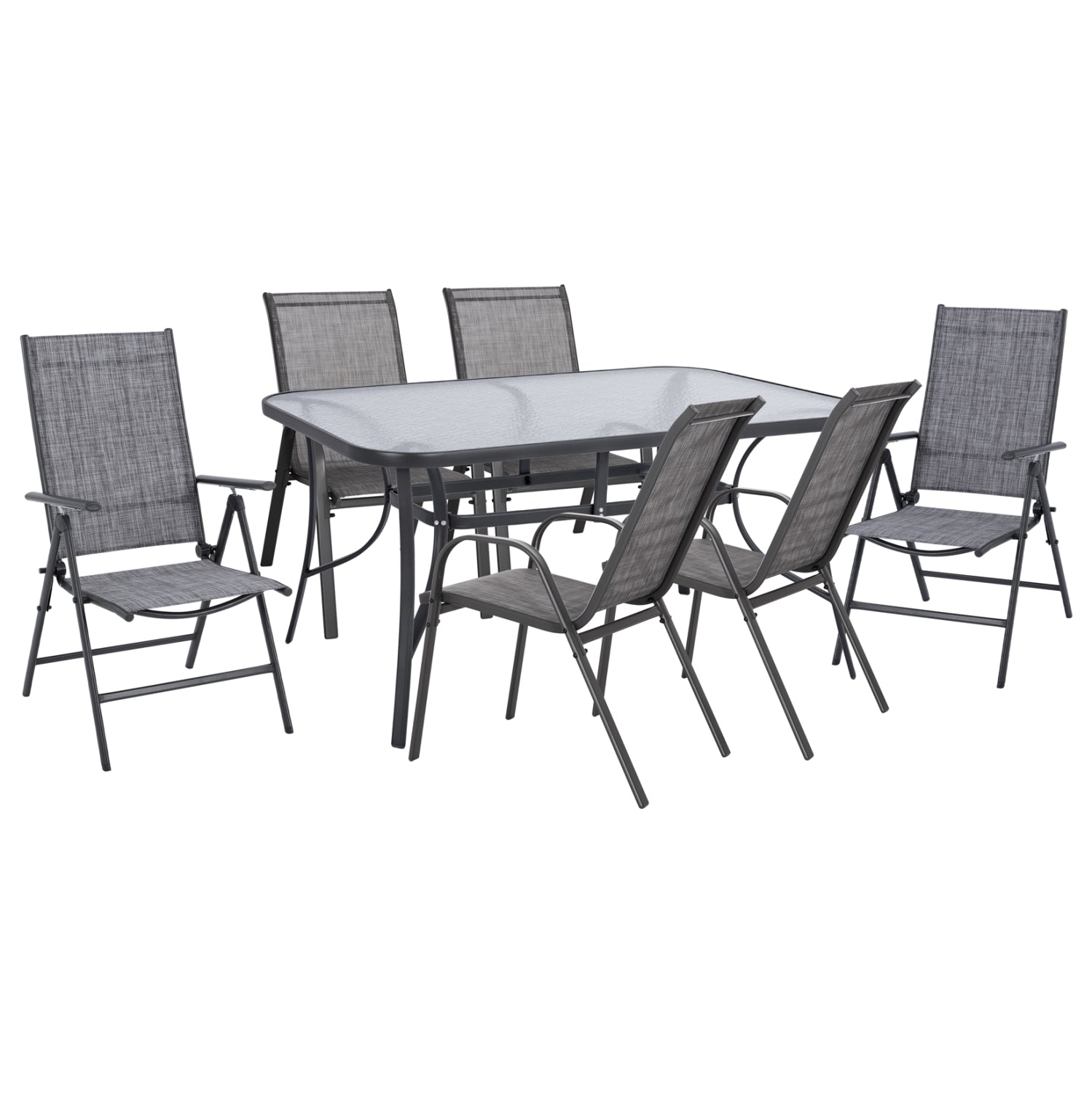 DINING SET 7PCS HM10557.01-GREY COLOR-4 ARMCHAIRS & 2 FOLDING CHAIRS